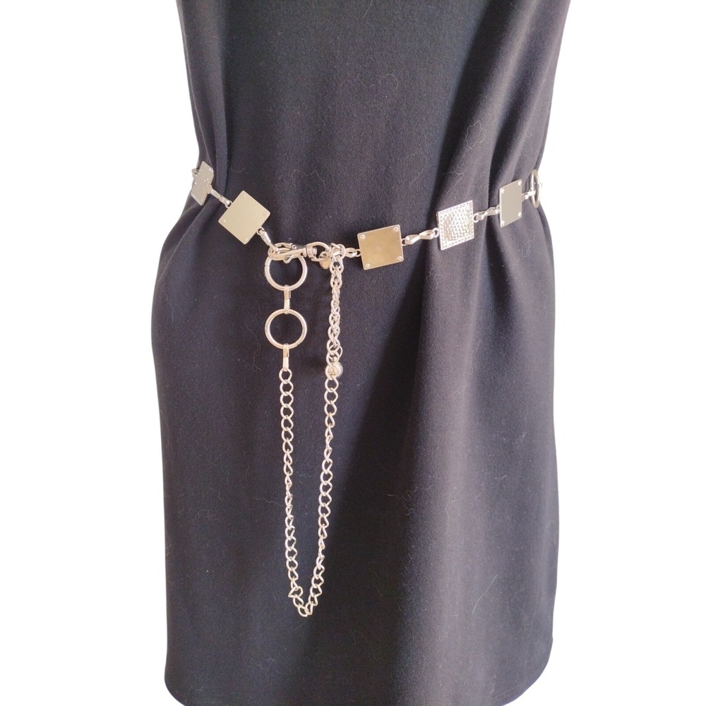 Women's‎ Chain Belt One Size Silver O  Ring And Squares Jeweled Rhinestone Metal